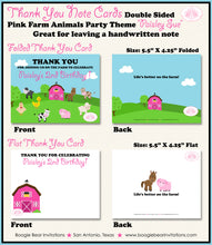 Load image into Gallery viewer, Pink Farm Animals Party Thank You Card Birthday Girl Barn Country Boogie Bear Invitations Paisley Sue Theme Printed