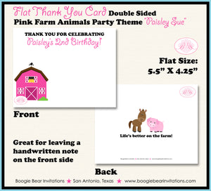 Pink Farm Animals Party Thank You Card Birthday Girl Barn Country Boogie Bear Invitations Paisley Sue Theme Printed