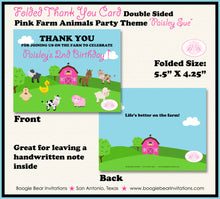 Load image into Gallery viewer, Pink Farm Animals Party Thank You Card Birthday Girl Barn Country Boogie Bear Invitations Paisley Sue Theme Printed