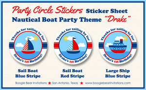 Nautical Sailor Birthday Party Stickers Circle Sheet Round Sail Boat Ocean Boogie Bear Invitations Drake Theme