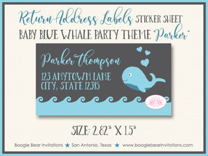 Blue Whale Baby Shower Invitation Party Boogie Bear Invitations Parker Theme Paperless Printable Printed