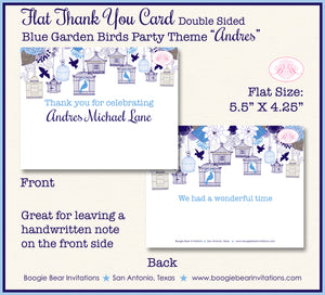 Blue Birds Party Thank You Card Birthday Garden Boy Flowers Fly Cage Birdcage Boogie Bear Invitations Andres Theme