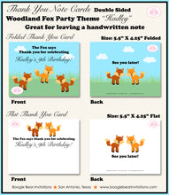 Load image into Gallery viewer, Woodland Fox Party Thank You Card Birthday Forest Animals Creatures Boy Girl Outdoor Picnic Kid Boogie Bear Invitations Hadley Theme Printed
