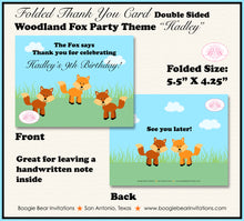 Load image into Gallery viewer, Woodland Fox Party Thank You Card Birthday Forest Animals Creatures Boy Girl Outdoor Picnic Kid Boogie Bear Invitations Hadley Theme Printed