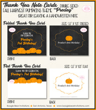 Load image into Gallery viewer, Chalkboard Pumpkin Birthday Party Thank You Card Girl Boy Fall Harvest Boogie Bear Invitations Presley Theme Printed