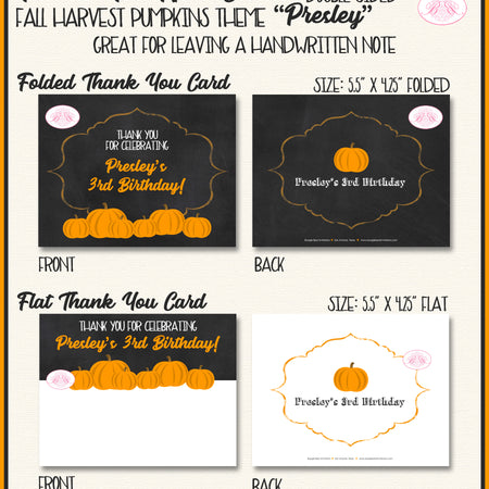 Chalkboard Pumpkin Birthday Party Thank You Card Fall Harvest Boogie Bear Invitations Presley Theme Printed