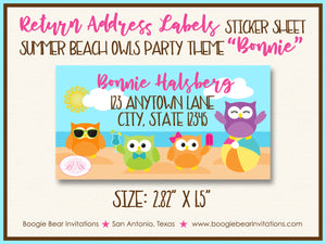 Summer Beach Owls Birthday Party Invitation Swimming Boogie Bear Invitations Paperless Printable Printed Bonnie Theme