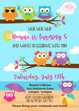 Load image into Gallery viewer, Summer Beach Owls Birthday Party Invitation Swimming Boogie Bear Invitations Paperless Printable Printed Bonnie Theme