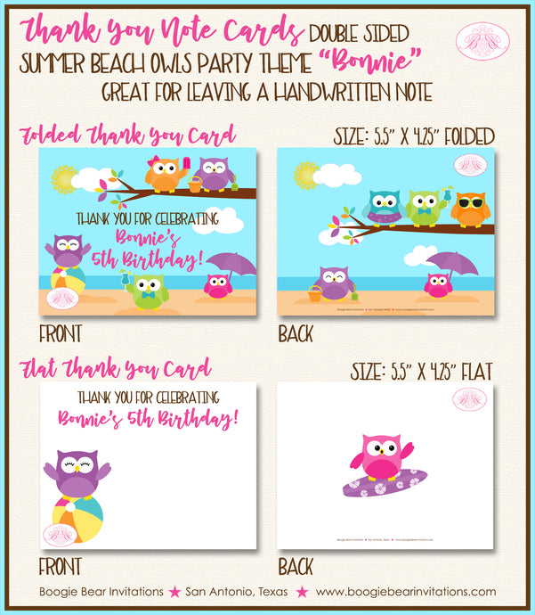 Summer Beach Owls Party Thank You Card Birthday Swimming Boogie Bear Invitations Bonnie Theme Printed