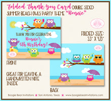 Load image into Gallery viewer, Summer Beach Owls Party Thank You Card Birthday Swimming Boogie Bear Invitations Bonnie Theme Printed
