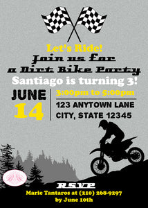 Dirt Bike Birthday Party Invitation Yellow Black Boogie Bear Invitations Santiago Theme Printed