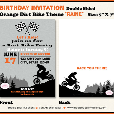 Dirt Bike Birthday Party Invitation Orange Motocross Enduro Boogie Bear Invitations Raine Theme Printed
