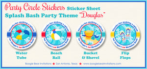 Splash Bash Party Stickers Circle Sheet Birthday Swimming Swim Pool Beach Ball Ocean Summer Boy Girl Boogie Bear Invitations Douglas Theme