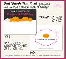 Load image into Gallery viewer, Chalkboard Pumpkin Birthday Party Thank You Card Girl Boy Fall Harvest Boogie Bear Invitations Presley Theme Printed