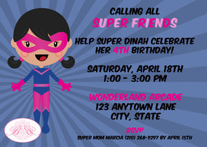 Super Girl Birthday Party Invitation Pink Superhero Boogie Bear Invitations Dinah Theme Paperless Printable Printed