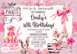 Pink Paris France Birthday Party Invitation Girl Boogie Bear Invitations Emily Theme Paperless Printable Printed