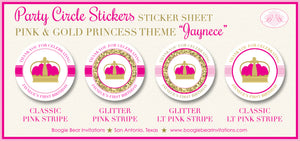 Pink Gold Princess Party Stickers Circle Sheet Birthday Crown Boogie Bear Invitations Jaynece Theme