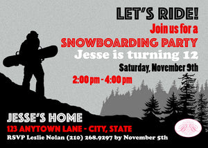 Snowboarding Birthday Party Invitation Red Snowboard Boogie Bear Invitations Jesse Theme Printed