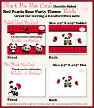 Load image into Gallery viewer, Red Panda Bear Birthday Party Thank You Card Girl Boogie Bear Invitations Robella Theme Printed