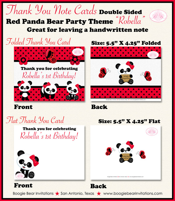 Red Panda Bear Birthday Party Thank You Card Girl Boogie Bear Invitations Robella Theme Printed