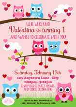 Load image into Gallery viewer, Valentine Owls Birthday Party Invitation Heart Boogie Bear Valentina Theme Paperless Printable Printed