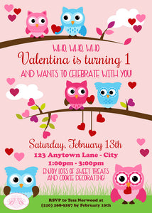 Valentine Owls Birthday Party Invitation Heart Boogie Bear Valentina Theme Paperless Printable Printed