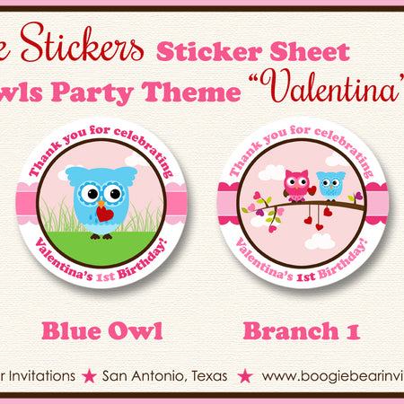 Valentine Owls Party Circle Stickers Birthday Heart Love Boogie Bear Invitations Valentina Theme