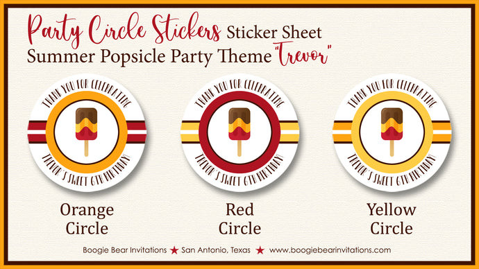 Popsicle Birthday Party Stickers Circle Sheet Round Retro Ice Cream Boogie Bear Invitations Trevor Theme