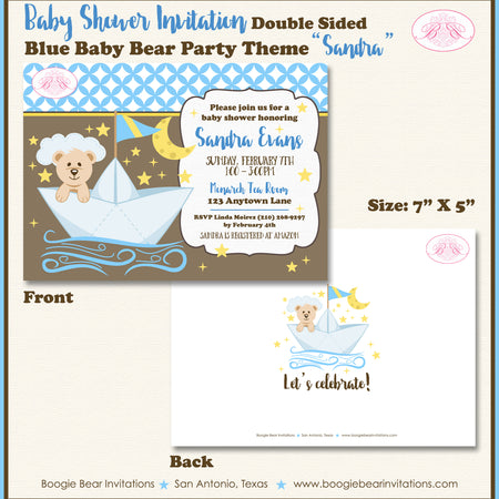 Teddy Bear Baby Shower Invitation Blue Boogie Bear Invitations Sandra Theme Paperless Printable Printed