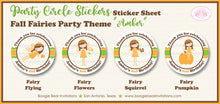 Load image into Gallery viewer, Fall Fairy Party Circle Stickers Birthday Girl Garden Pumpkin Boogie Bear Invitations Amber Theme
