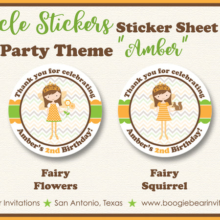 Fall Fairy Party Circle Stickers Birthday Girl Garden Pumpkin Boogie Bear Invitations Amber Theme