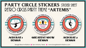 Circus Showman Birthday Party Stickers Circle Sheet Round Pink Girl Boogie Bear Invitations Artemis Theme