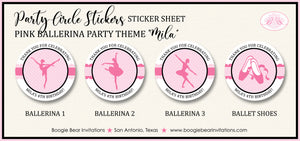 Pink Ballet Party Circle Stickers Birthday Girl Ballerina Boogie Bear Invitations Mila Theme