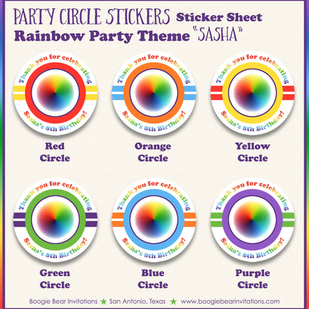 Rainbow Birthday Party Stickers Circle Sheet Round Painting Boogie Bear Invitations Sasha Theme