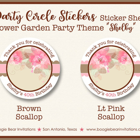 Elegant Flowers Birthday Party Stickers Circle Sheet Round Pink Garden Boogie Bear Invitations Shelby Theme