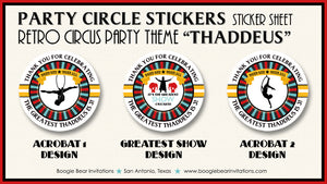 Circus Showman Birthday Party Stickers Circle Sheet Round Boogie Bear Invitations Thaddeus Theme
