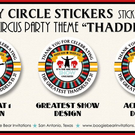 Circus Showman Birthday Party Stickers Circle Sheet Round Boogie Bear Invitations Thaddeus Theme