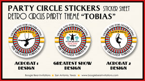 Circus Showman Birthday Party Stickers Circle Sheet Round Big Top Animals Boogie Bear Invitations Tobias Theme