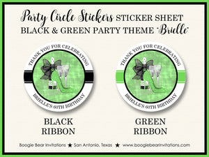 Black Green Fashion Party Stickers Circle Sheet Round Birthday High Heels Chic Boogie Bear Invitations Brielle Theme
