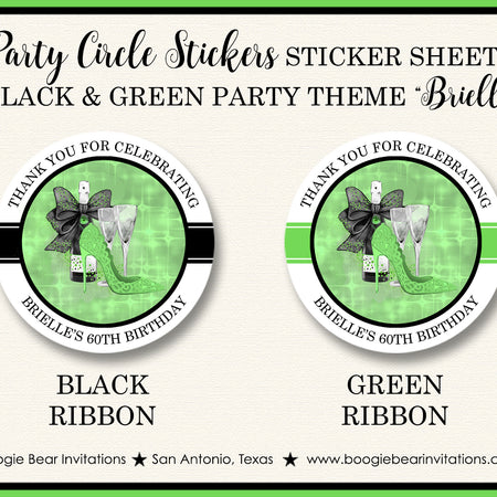 Black Green Fashion Party Stickers Circle Sheet Round Birthday High Heels Chic Boogie Bear Invitations Brielle Theme