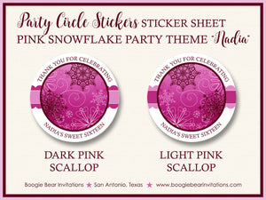 Winter Snowflake Party Stickers Circle Sheet Round Birthday Pink Christmas Boogie Bear Invitations Nadia Theme