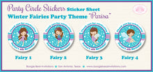 Load image into Gallery viewer, Winter Fairy Girl Party Circle Stickers Birthday Christmas Purple Boogie Bear Invitations Parisa Theme
