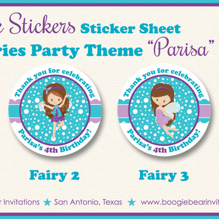 Winter Fairy Girl Party Circle Stickers Birthday Christmas Purple Boogie Bear Invitations Parisa Theme