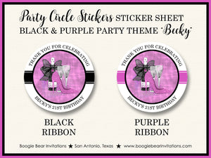 Black Purple Fashion Party Stickers Circle Sheet Round Birthday High Heels Chic Boogie Bear Invitations Becky Theme