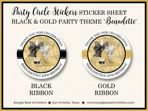 Black Gold Fashion Party Stickers Circle Sheet Round Birthday High Heels Chic Boogie Bear Invitations Bernadette Theme