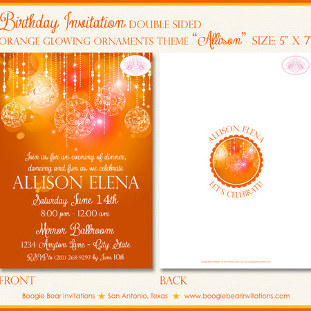 Orange Glowing Ornaments Party Invitation Birthday Boogie Bear Invitations Allison Theme Paperless Printable Printed