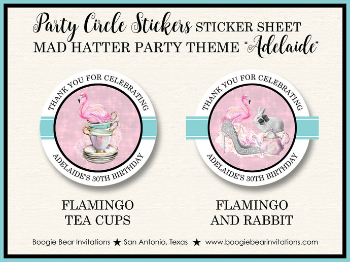 Mad Hatter Party Stickers Circle Sheet Birthday Alice in Wonderland Boogie Bear Invitations Adelaide Theme