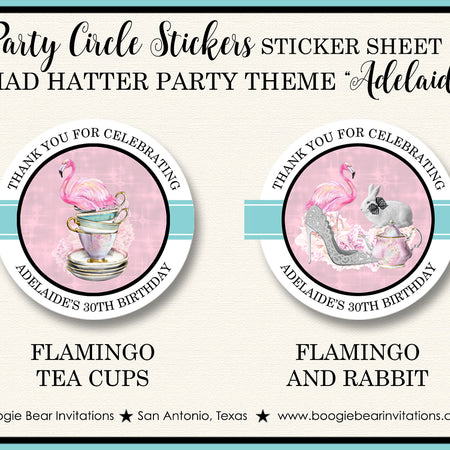 Mad Hatter Party Stickers Circle Sheet Birthday Alice in Wonderland Boogie Bear Invitations Adelaide Theme