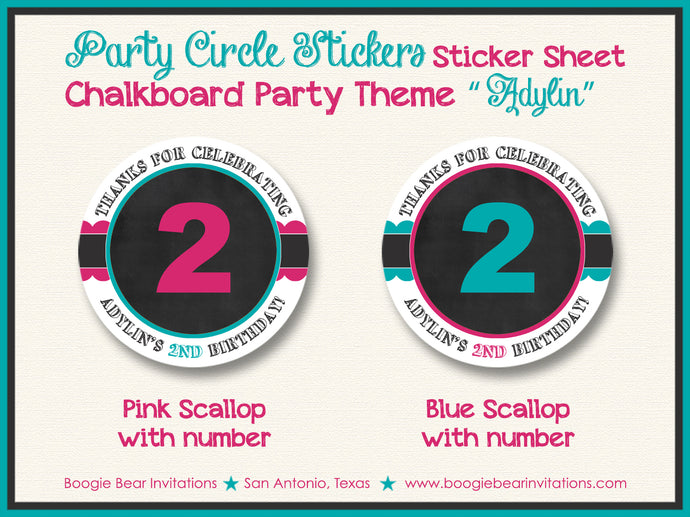 Chalkboard Pink Teal Party Stickers Circle Sheet Birthday Boogie Bear Invitations Adylin Theme