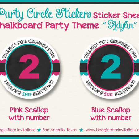 Chalkboard Pink Teal Party Stickers Circle Sheet Birthday Boogie Bear Invitations Adylin Theme